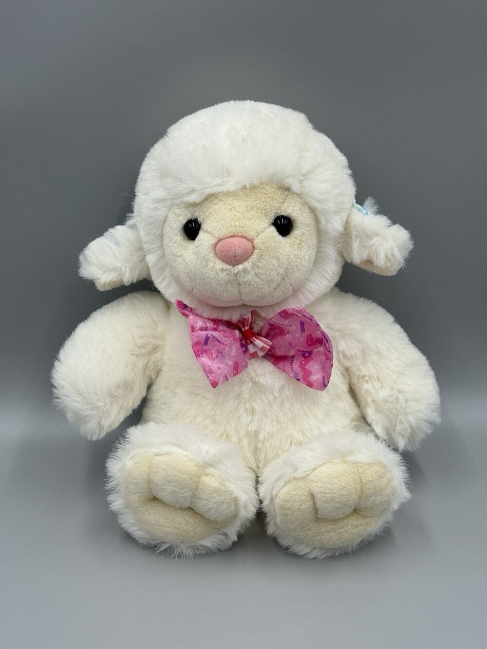 Kids of America White Lamb Plush Pink Bow Tie 12” Stuffed Animal No Tag